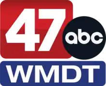 A red rounded rectangle with the ABC network logo overlapping it in the lower right corner. In a blue rounded rectangle beneath, white letters W M D T.