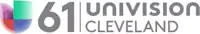 At left, the Univision logo, consisting of red, purple, green and blue blocks in the shape of a U. At right, a gray 61 in a sans serif. Separated by a line to the right, in two lines, a gray Univision wordmark in stylized unicase above the word Cleveland in all caps in gray.