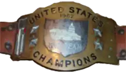 One of the belts that represented the WWWF United States Tag Team Championship