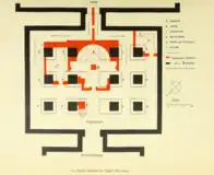 Plan of the Christian church (red) inside the temple