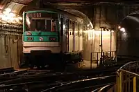 MF 67 rolling stock on Line 5 near Place d'Italie