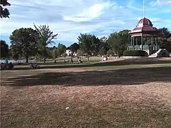 Wakefield, Massachusetts, town common showing bandstand/gazebo at right and lake at left