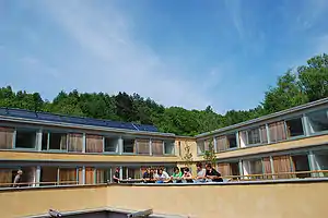 Students on the roof terrace of the Wales Institute for Sustainable Education