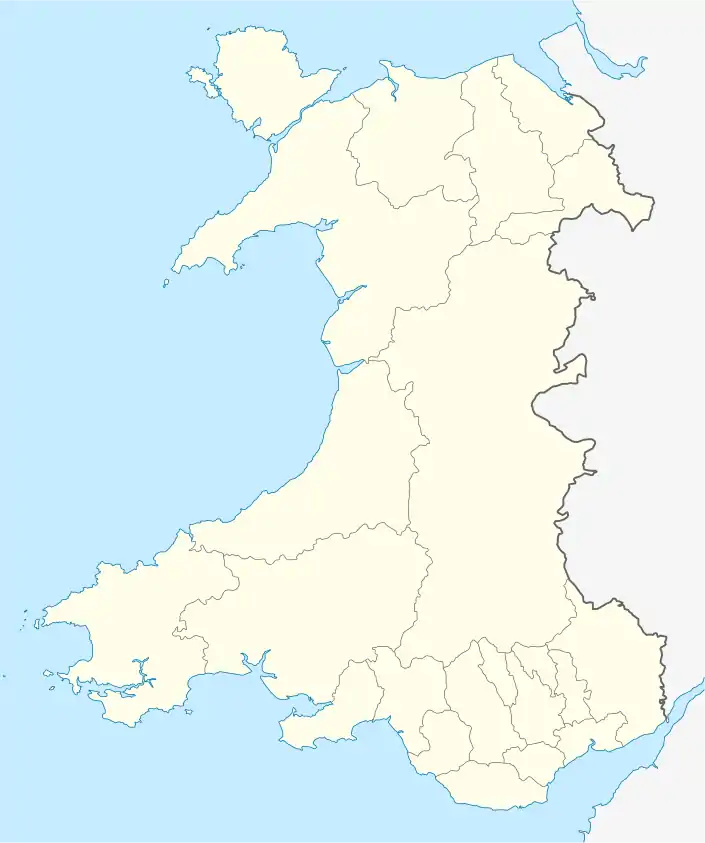 A map of South Wales with the location of Llanvabon marked, to the south south east of the town of Nelson and to the east of the town of Abercynon.