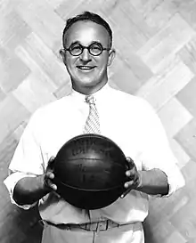 A man holding a basketball. He is wearing a white shirt and tie.