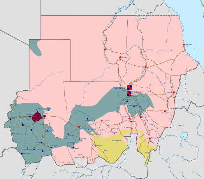 The SLM zone of control (purple) as of 8 January 2024, including Tawila