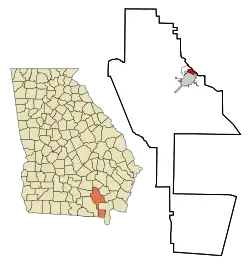 Location in Ware County and the state of Georgia