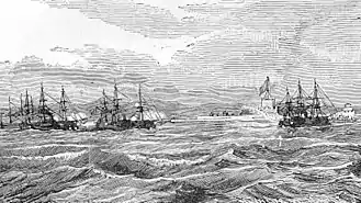 French warships deployed off the Thuận An forts, 18 August 1883