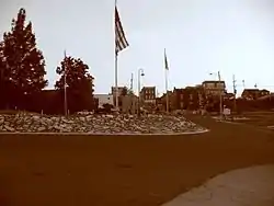 Downtown Washington at dusk, as seen from its Missouri River dock and park