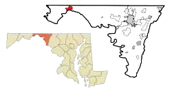 Location of Hancock in Maryland and in Washington County