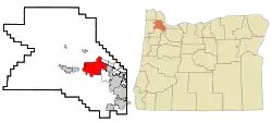 Location of Hillsboro in the state of Oregon