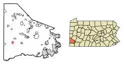 Location of Claysville in Washington County, Pennsylvania.