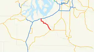 A map of the Olympia area featuring SR 510 highlighted in red following the Pierce–Thurston county line (the Nisqually River) from Lacey (I-5) to Yelm (SR 507).