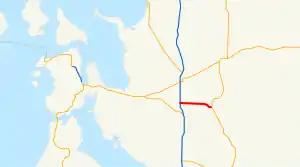 A map of western Skagit County that shows the current route SR 538 highlighted in red.