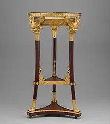 Neoclassical washstand (athénienne or lavabo), 1800–1814, legs, base and shelf of yew wood, gilt bronze mounts, iron plate beneath shelf, Metropolitan Museum of Art