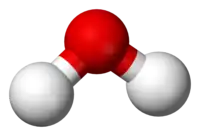 Ball-and-stick model of the water molecule