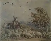 Sheep drover on windy day by David Cox, 1851