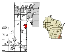 Location of Mukwonago in Waukesha County, Wisconsin.