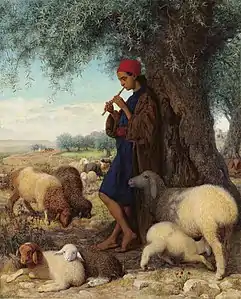 The piping shepherd, signed with monogram and dated '1864' (lower left), oil on canvas