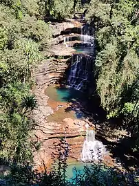 Wei Sawdong waterfall in Cherrapunji, Meghalaya (aerial view)