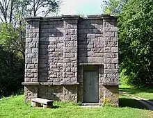 A weir in Sleepy Hollow. The weir chambers were used to empty the aqueduct for maintenance by diverting the waters to a nearby waterway.  The line could be emptied in two hours.