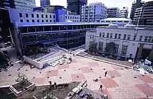 Photo of plaza and large library building