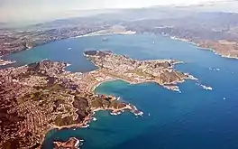 Photograph of Wellington Harbour from the sky