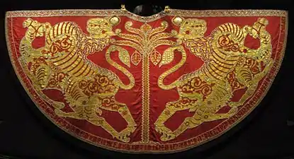 The crimson coronation mantle of Roger II of Sicily (1133–34), dyed with Kermes, the most prestigious red of the Middle Ages