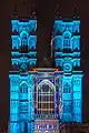 Coloured light projected onto Westminster Abbey by artist Patrice Warrener.