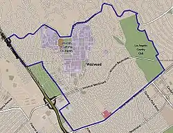 Westwood neighborhood as delineated by the Los Angeles Times. LDS (Mormon) Temple in red.