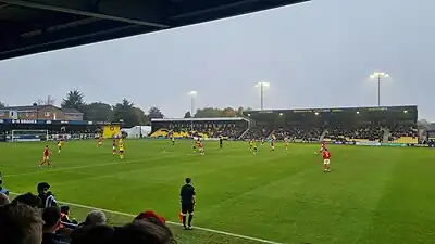 Northwards view of Wetherby Road, showing Hospital End (left) and two stands on eastern side