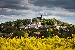 A church overlooking the village