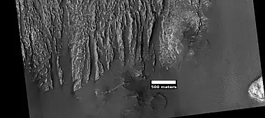 Yardangs, as seen by HiRISE under HiWish program.  Location is Arsinoes Chaos.  The next image shows part of this enlarged so that TAR's can be seen.