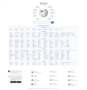 Wikipedia portal showing the different languages sorted by article count