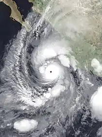 Satellite image of Hurricane Willa as a Category 5 hurricane, southwest of Mexico