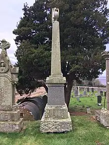 A tall tombstone in the Balmerino cemetery