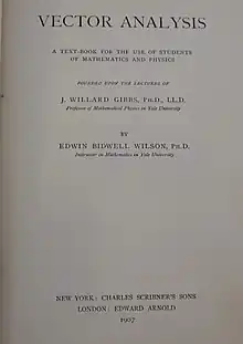 Title page to a 1907 copy of Vector Analysis