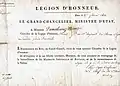 Wincenty Danilewicz Legion of Honour Certificate, 1814