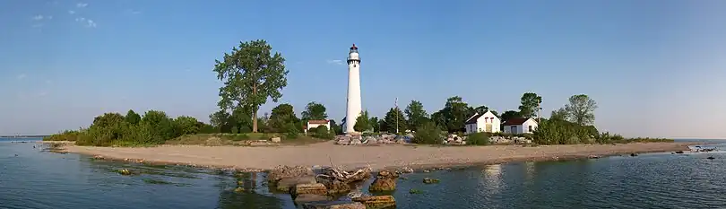 The Wind Point Lighthouse and surroundings at sunrise