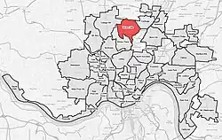 Winton Hills (red) within Cincinnati, Ohio