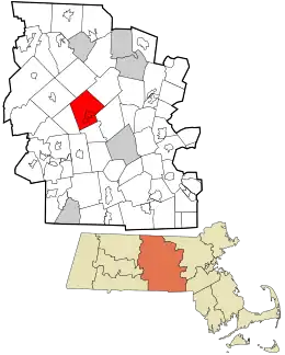 Location in Worcester County and the state of Massachusetts.