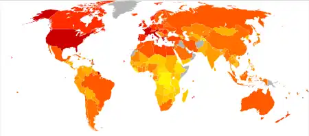 Map of dietary energy availability per person per day in 2001–2003 (kcal/person/day)