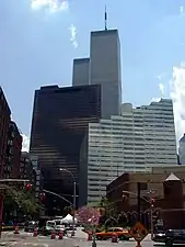 WTC 7 as seen from Greenwich and Chambers Street.