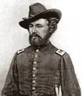 white man with moustache and beard in American civil war uniform