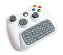 Xbox 360 Chatpad from the Messenger Kit attached to a wireless controller