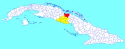 Yaguajay municipality (red) within  Sancti Spíritus Province (yellow) and Cuba