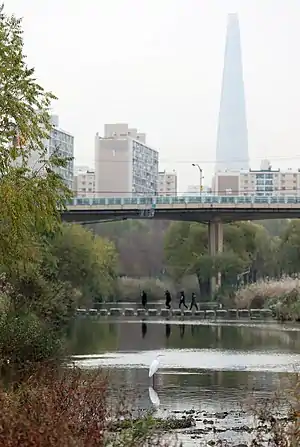 view of the stream with a bridge