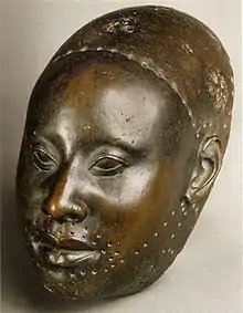 Mask for Obalufon II; circa 1300 AD; copper; height: 29.2 cm; discovered at Ife; Ife Museum of Antiquities (Ife, Nigeria)