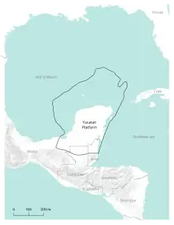 Extent of the Yucatan Platform / in 2006 map by French & Schenk / via USGS, Esri, Natural Earth