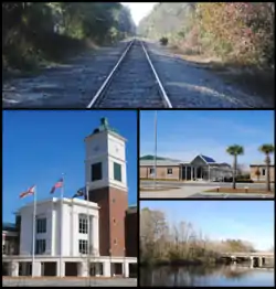 Images from top, left to right: Railroad in Yulee, Robert M. Foster Justice Center, Yulee High School, Tributary of the Nassau River